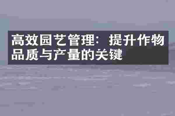 高效园艺管理：提升作物品质与产量的关键