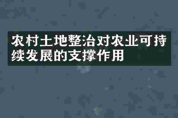 农村土地整治对农业可持续发展的支撑作用
