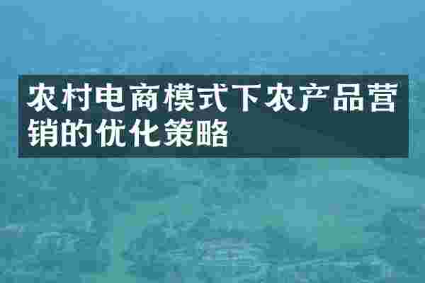 农村电商模式下农产品营销的优化策略